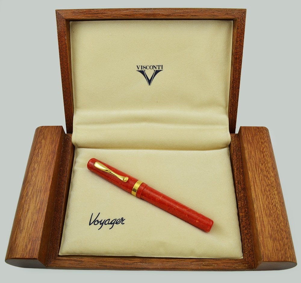 Visconti Celluloid Voyager Fountain Pen (1996) - Coral w Gold Trim